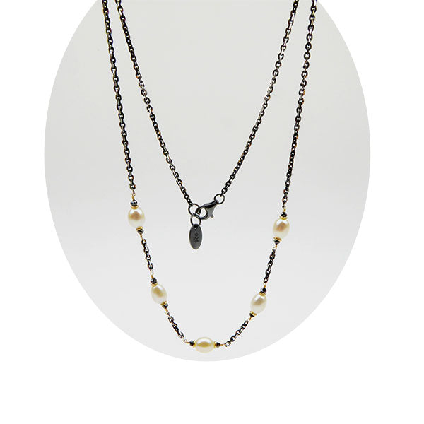 Black and Gold Pearl Diamond Necklace