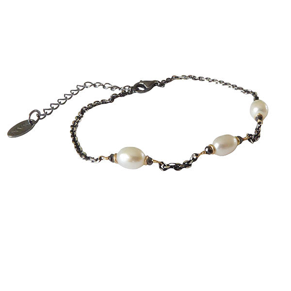 Silver Pearl/ Diamond Bracelet