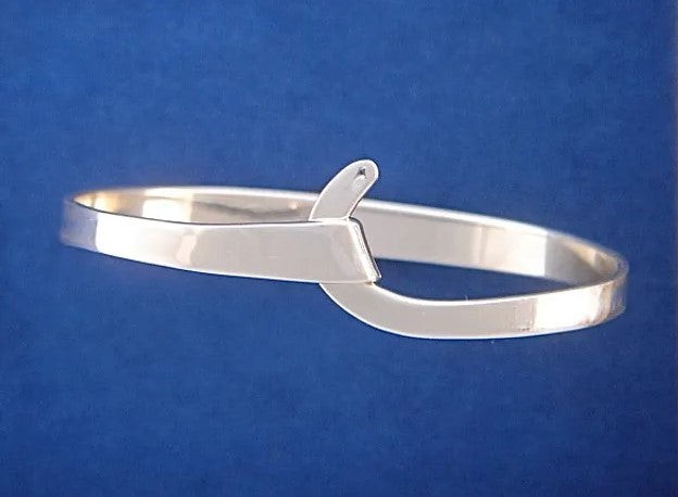 Silver Flat Curved Hook Bangle