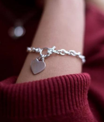 Oval Link Heart Charm Bracelet