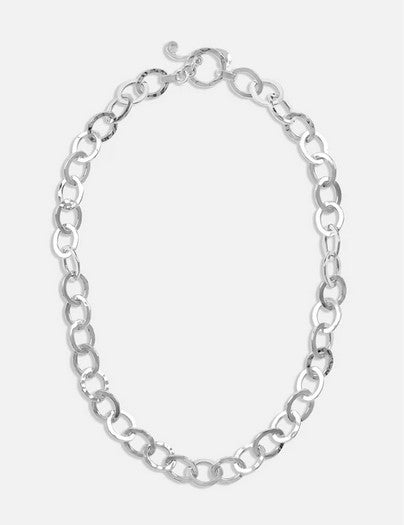 Silver Oval Links Hammered Necklace