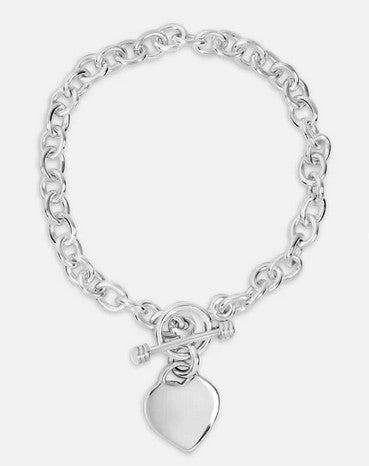 Oval Link Heart Charm Bracelet