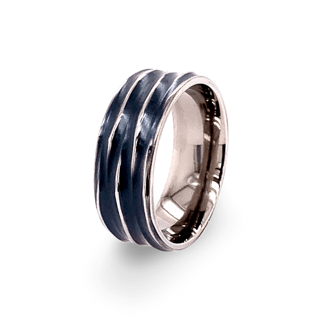 Titanium Carved Ripple Ring Black, 6mm