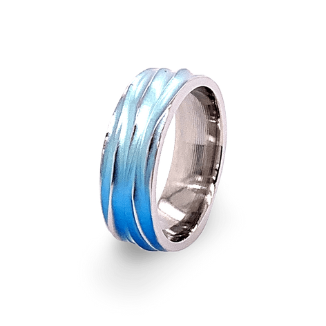 Titanium Carved Ripple Ring Kingfisher, 6mm