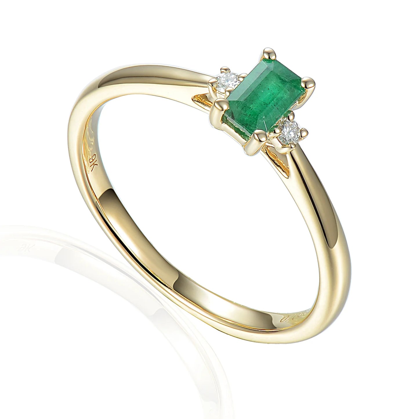 3 Stone Emerald Diamond Ring