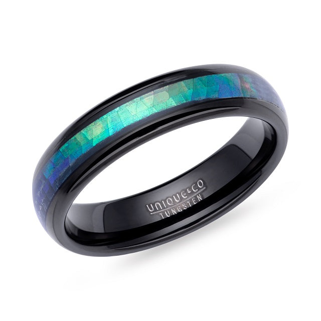 Tungsten Abalone Shell Inlay Ring