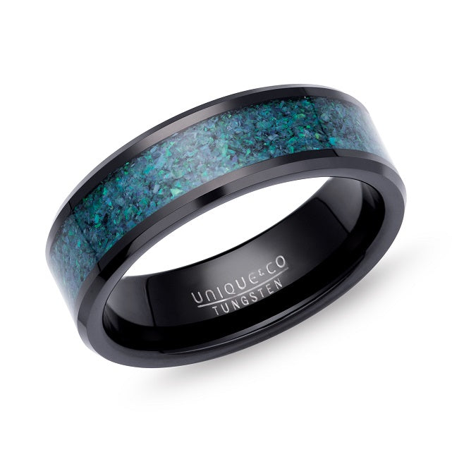 Tungsten Blue Opal Replica Inlay Ring