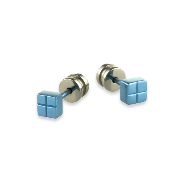 Titanium Cube Studs - Light Blue