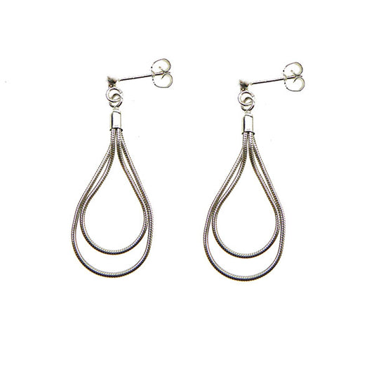 Double Oval Earrings, Silver