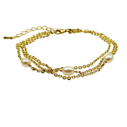 Gold Finish 3 Strand Pearl Necklace