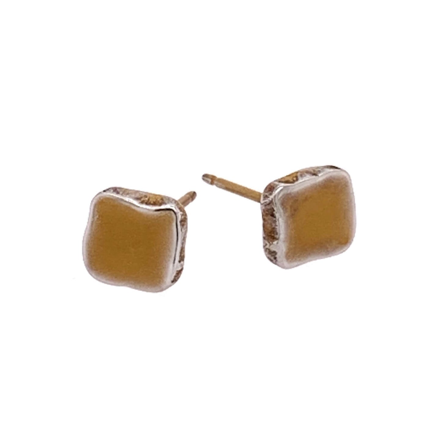 Titanium Square Stud Earrings - Yellow Tones